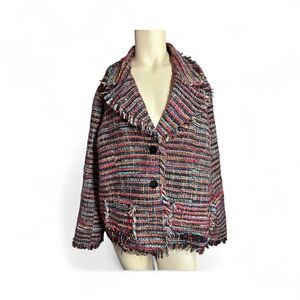 Hearts of Palm Vibrant Fringe Tweed Blazer with Pockets, Size 18, (320)